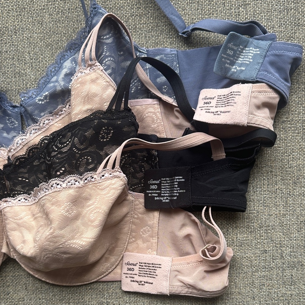 Soma Lace Bra Set - Black, Blue, Cream - Picture 2 of 6